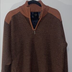 Men's Brown Zip-Neck Textured Sweater